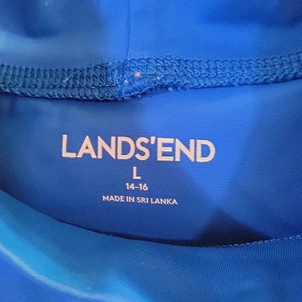Lands End royal blue palm and surf rash guard large
